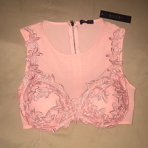 Pink Sheer Floral Crop Top